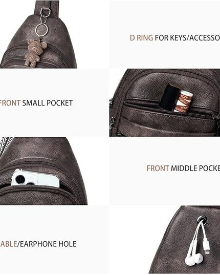 Sling Bag for Women Crossbody Fanny Pack Sling Purse Backpack Vegan Leather Travel Cross Over Shoulder Bag Coffee