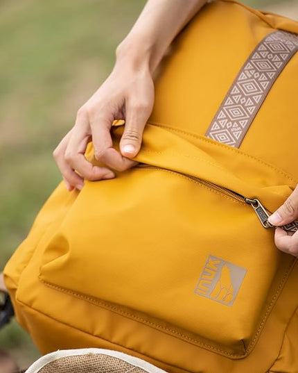 INUK Geometric Stripe Laptop Backpack, 13 Inch Water Resistant Backpack for College & Work, Recycled Travel Daypack Made from 24 Plastic Bottles, with Hidden Pocket & Luggage Strap, Honeycomb