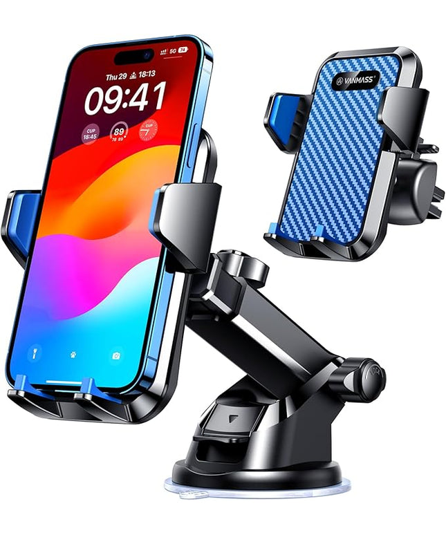 VANMASS【85+LBS Strongest Suction & Military-Grade Ultimate Car Phone Mount【Patent & Safety Certs】 Cell Phone Holder Truck for Dashboard Windshield Vent for iPhone 17 Pro Max 16 15 14, Blue