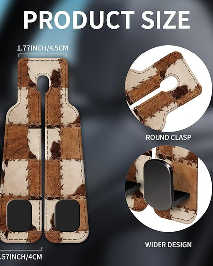 Car Seat Headrest Hook, Universal Leather Cute Hanger Holder Hook, Storage Organizer Interior Accessories for Purse Bags Handbag Retro Cowhide Plaid