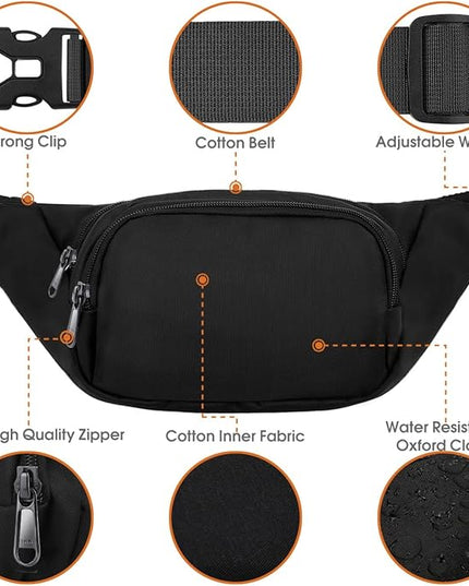 Large Fanny Pack for Women Men - Syican Waist bag with 3-Zipper Pockets, Gifts for Enjoy Sports Traveling Workout Casual Hands-Free crossbody bags Fits MAX 7.9'' iPad & 6.6'' Phone