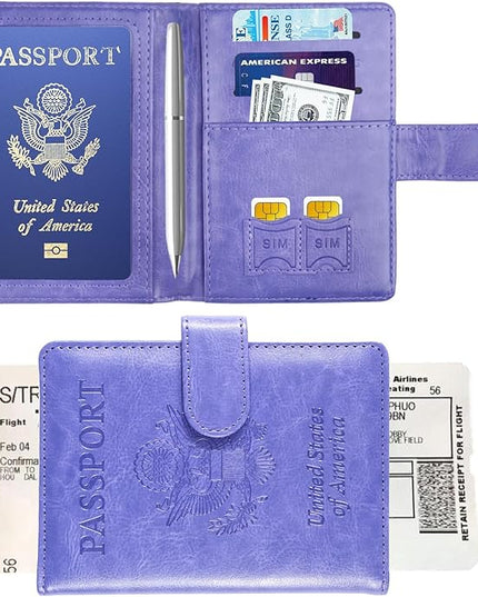 Sizobi Passport Holder for Travel, RFID Passport Cover Wallet for Women Men, Leather Passport Book Card Holder Case for International Travel Must Haves Accessories,Cruise Ship Essentials Gifts, Purple
