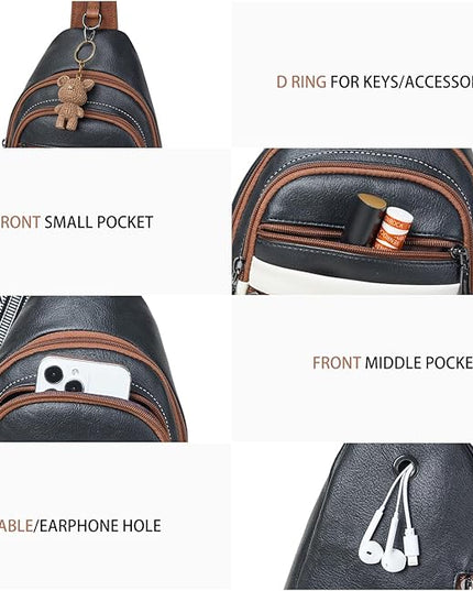 Sling Bag for Women Crossbody Bag Fanny Pack Cross Body Sling Purse Vegan Leather Trendy Travel Purse Black/White/Brown
