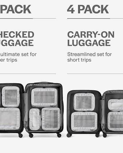 Aerotrunk Compression Packing Cubes for Travel - Luggage Organizer Bags - Double Zipper Packing Cubes for Suitcases (6-Pack, Light Grey)
