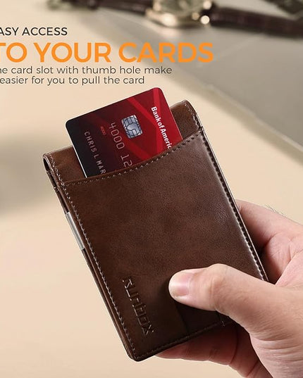 RUNBOX Slim Money Clip Wallets for Men RFID Blocking 11 Card Holder Minimalist Small Leather Bifold Men's Front Pocket Wallet Gift Box