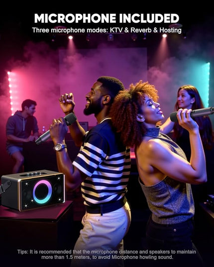 GFEEN Party Bluetooth Speaker: 100W Peak Loud! Deep Bass, 15H Playtime, Large Wireless Speakers, Powerful Sound, Light Show, Fast Charging for Outdoor, Backyard, House(Gold with 2Mic)