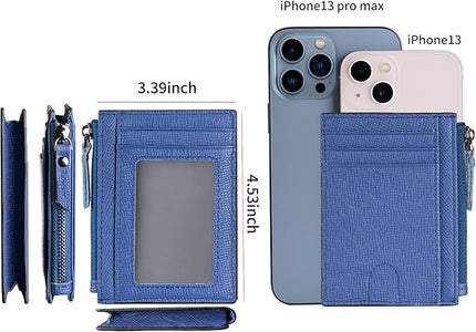 ilovever Slim Wallet for Women Small Leather RFID Blocking Credit Card Holder Minimalist Wallet with Coin Purses & Pouches,Blue