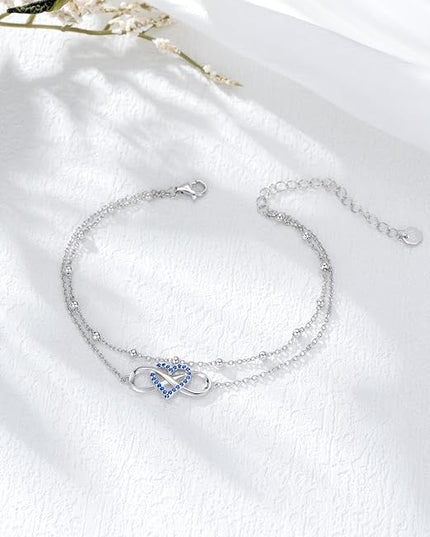 Dorunmo 925 Sterling Silver Infinity Heart Cross Circle Evil Eye Anklet Bracelets for Women Mother's Day Jewelry for Wife Girlfriend Mom Her