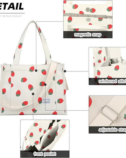 Valleycomfy Corduroy Tote Bag for Women Travel Crossbody Bag Purse Women Shoulder Bags Work Handbags Everyday Hobo Bag