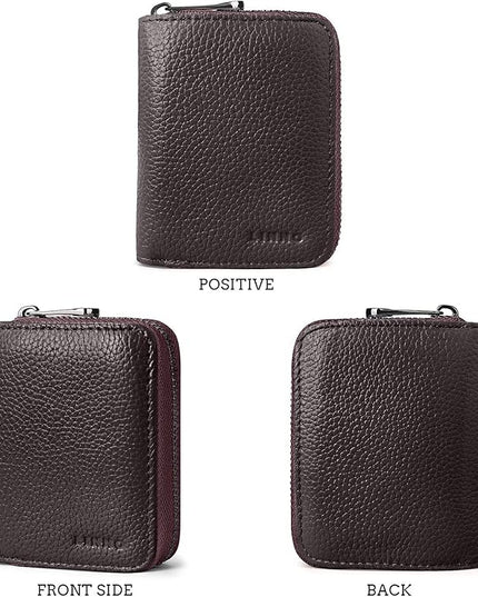 Linno RFID 20 Slots Credit Card Holder Genuine Leather Small Wallet for Women or Men with Zipper