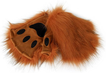 HAOAN Wolf Paw Gloves Faux Fur Cat Fingerless Mittens Winter Warm Cosplay Halloween Fancy Party Costume Accessories