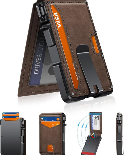 ZALVEX Wallet for Men, Mens Minimalist Wallet 9-13 Cards, Slim Compact Wallet with Money Clip & ID Window, RFID Blocking Smart Pop Up Card Wallet, Metal Aluminum Credit Card Holder Bifold Wallet
