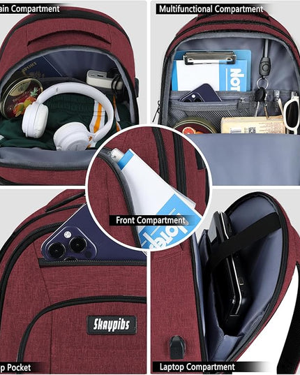Backpack for Women Men, Travel School Backpacks for Teen Boys, Bookbag with USB Charging Port, Anti Theft College Backpack Fits 15.6 Inch Laptop, Casual Work Business Back Pack, Red
