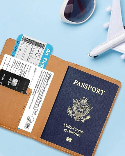 Deziliao Passport Wallet, Faux Leather, Lightweight, Waterproof, Rfid Blocking, Slim, Brown