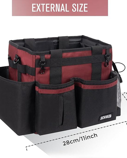 Compact Wearable Cleaning Caddy, Small Cleaning Caddy Supplies Organizer with Handle & Shoulder Straps for Housekeepers, Under Sink & Car Cleaning Tool Organizers Bag (AncoraRed)