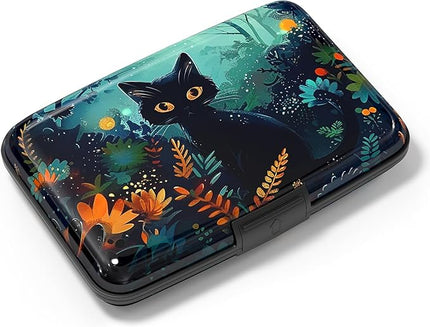 Atufsuat Credit Card Holder, Mini Aluminum Card Wallet RFID Blocking Slim Metal Hard Card Case for Women Men, Pretty Cat