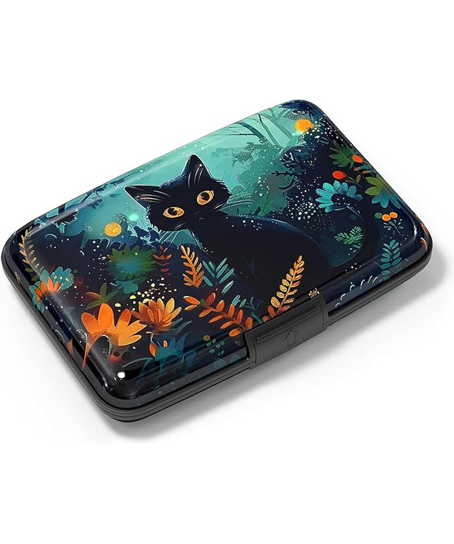 Atufsuat Credit Card Holder, Mini Aluminum Card Wallet RFID Blocking Slim Metal Hard Card Case for Women Men, Pretty Cat