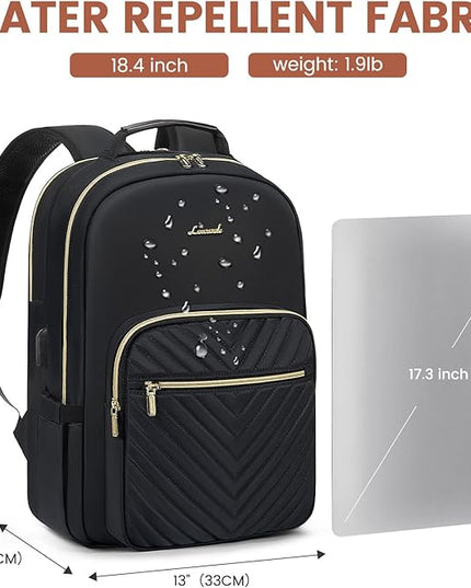 LOVEVOOK Laptop Backpack for Women 18.4 inch,Cute Womens Travel Backpack Purse,Professional Laptop Computer Bag,Waterproof Work Business College Teacher Bags Carry on Backpack with USB Port,Black