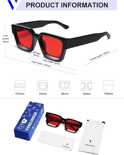 VANLINKER Thick Square Sunglasses for Men Women Retro Chunky Rectangle Shades UV400 Protection VL9731