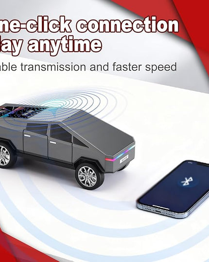 Futuristic Pickup Truck Replica Bluetooth Speaker with LED Display Screen – TWS Stereo, FM, USB/TF Playback, LED Lights, Built-in Mic, Gift for Car Lovers & Tech Fans (Gray)