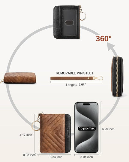 BOSTANTEN Credit Card Holder Wallet RFID Blocking Leather Small Wallet for Women Zipper Keychain Wallet with Wristlet Brown＆Black