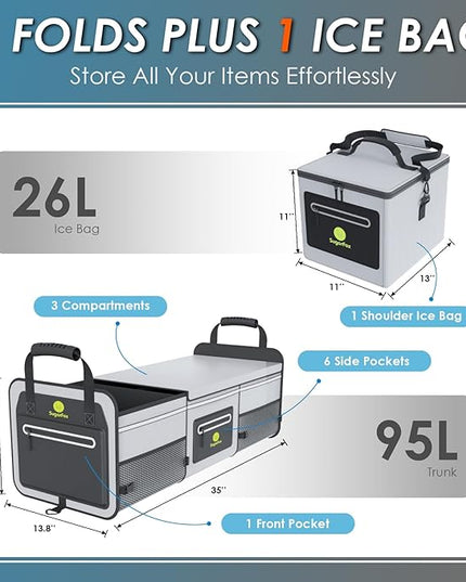 95L Car Trunk Organizer & Storage With 26L Ice Pack, Waterproof Foldable | Trunk Organizers for SUVs & Cars, Car Storage Organizer, Great Gift for Drivers (Gray-M004)