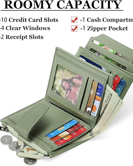 Airkit Small Wallet Women RFID Blocking Soft Leather Bifold Compact Card Holder Wallet for Women with Zipper Coin Pocket 4 ID Window