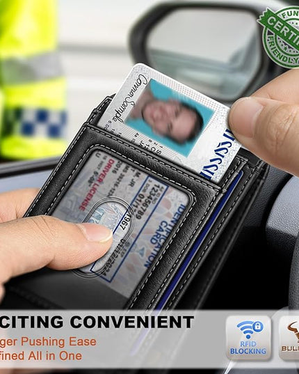 BULLIANT Men Wallet,Slim Leather Wallet Money Clip Magnetic Closure Simplifed Bill Folder 10Cards RFID Blocking 4.3"×3"