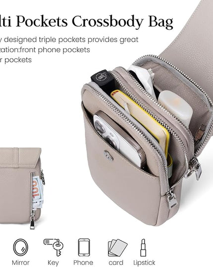 befen Genuine Leather Small Crossbody Bags for Women, Multi Pocket Cell Phone Crossbody Purse with RFID Blocking Card Slots