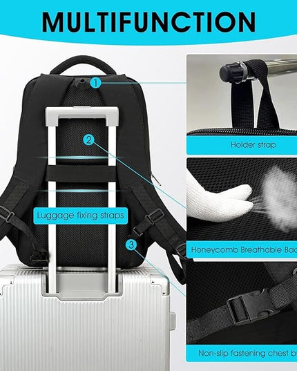 DUSLANG 15.6 Inch Laptop Backpack for Travel Water Resistant College Backpack for Men Women Laptop Bag with USB Charging Port Business Backpack,Black