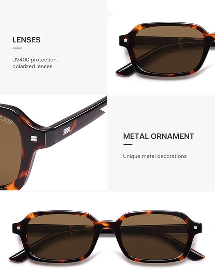 SOJOS Trendy Rectangle Polarized Sunglasses Womens Mens, Small Retro Fashion Thin Slim Square Sunnies SJ2610