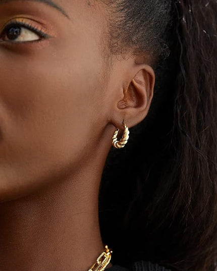 18K Gold Plated Chunky Hoop Earrings for Women Fashion Thick Gold Hoops Set Jewelry for Birthday Christmas Gifts