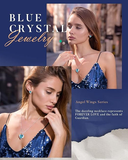 CDE Christmas Gifts for Women Angel Wings Necklace for Women with Birthstone, Love Heart Silver Tone/Gold Tone Pendant, Ideal Anniversary or Birthday Jewelry Gifts for Wife Girlfriend Her