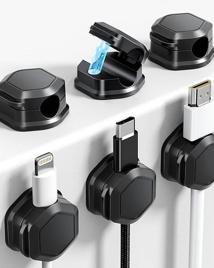6 Pack Magnetic Cable Clips [Cable Smooth Adjustable] Cord Organizer - Cuworlis Adhesive Wire Holder, Under Desk Cord Holder Keeper for Home Office Desk Phone Car Wall Desktop Nightstand Cabinet