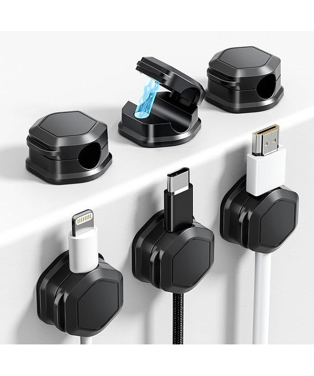 6 Pack Magnetic Cable Clips [Cable Smooth Adjustable] Cord Organizer - Cuworlis Adhesive Wire Holder, Under Desk Cord Holder Keeper for Home Office Desk Phone Car Wall Desktop Nightstand Cabinet