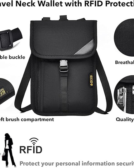 Passport Holder for Travel Pouch Neck Wallet for Traveling Women Men with RFID Blocking Waterproof and Slim Neck Pouch Adjustable Neck Strap (Z-Dark grey)