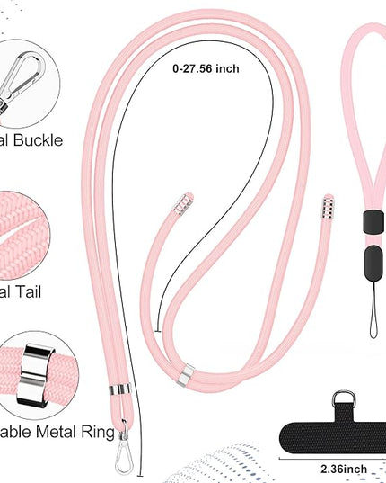 takyu Phone Lanyard, 2 Pack Adjustable Cell Phone Lanyard Crossbody Neck Strap & 2 Pack Phone Wrist Strap with Tether Tabs Compatible for iPhone Android Smartphones-Black LPink