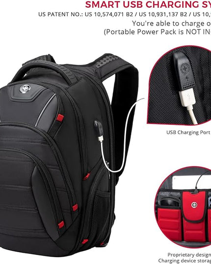 Swissdigital Design Travel Backpack for men, TSA Friendly USB Charging RFID Protection Business Backpack Fits 15.6" Laptops Black | J14-BR