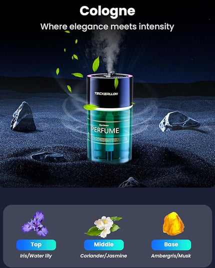 Car Air Freshener, Car Diffuser with RGB Ambient Light & Starry Ceiling, 4 Smart Scent Modes, 120-Day Runtime, Auto On/Off, USB-C Rechargeable, Cologne Or Ocean-Inspired Fragrance,120ML