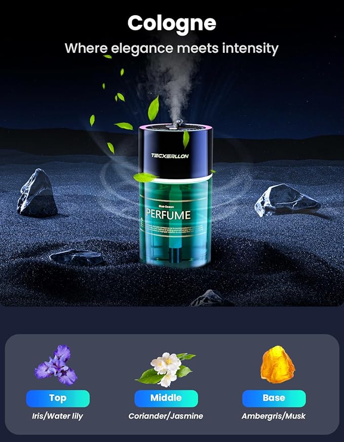 Car Air Freshener, Car Diffuser with RGB Ambient Light & Starry Ceiling, 4 Smart Scent Modes, 120-Day Runtime, Auto On/Off, USB-C Rechargeable, Cologne Or Ocean-Inspired Fragrance,120ML