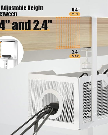 4 Pack Under Desk Cable Management Box White, Cinati 53.6" Wire Organizers No Drill, Cord Organization Tray with Clamp for Office, Home - No Damage to Desk