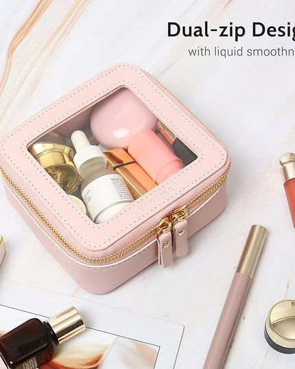 Aveniee Mini Clear Makeup Bag, Small Cosmetic Bags Travel Toiletry Pouch Organizer, TSA Approved Make up Case with Zipper, Car Bag for Essentials,Pink