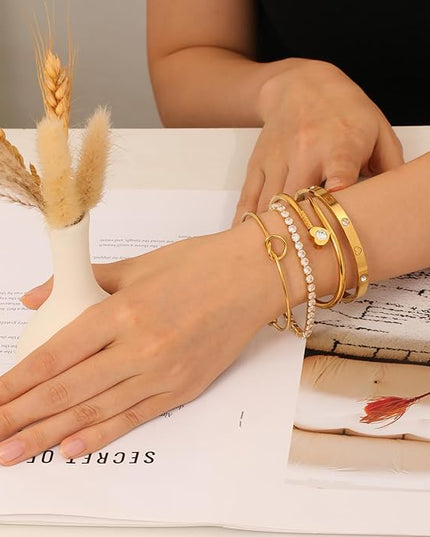 18 K Gold Plated Love Bangle Bracelet Stack Cuff Jewelry for Women Jewelry Set for Women Gift with Box