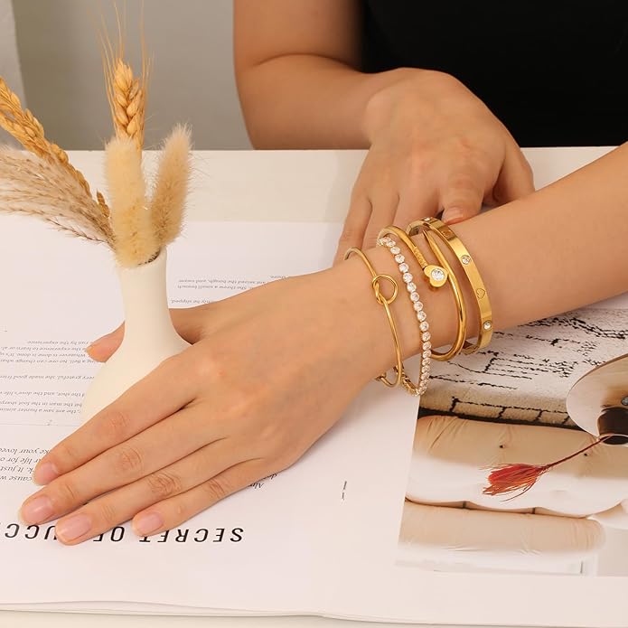18 K Gold Plated Love Bangle Bracelet Stack Cuff Jewelry for Women Jewelry Set for Women Gift with Box
