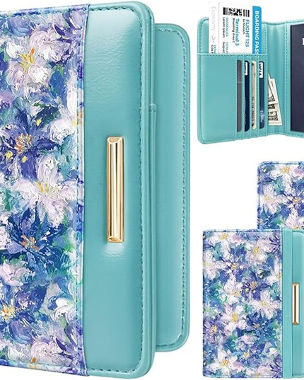 Passport Holder Cover Travel RFID Blocking Passport Cover Rose Gold Cute Flowers Passport Wallet with Elastic Band for Women