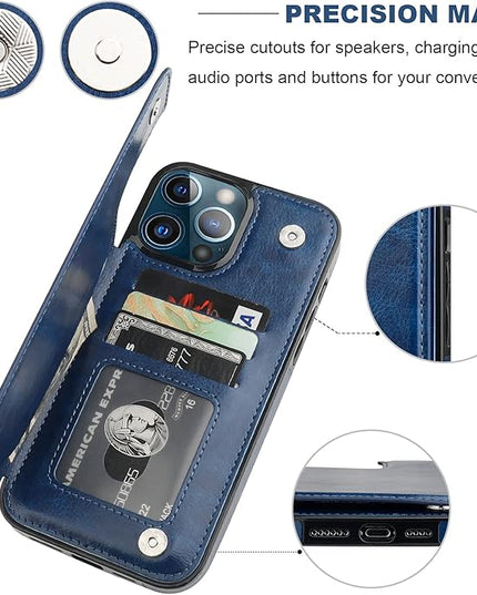 ONETOP Compatible with iPhone 13 Pro Max Wallet Case with Card Holder,PU Leather Kickstand Card Slots Case, Double Magnetic Clasp and Durable Shockproof Cover 6.7 Inch(Blue)