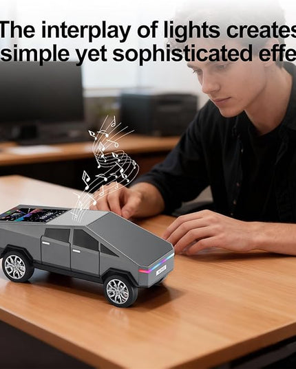 Futuristic Pickup Truck Replica Bluetooth Speaker with LED Display Screen – TWS Stereo, FM, USB/TF Playback, LED Lights, Built-in Mic, Gift for Car Lovers & Tech Fans (Gray)