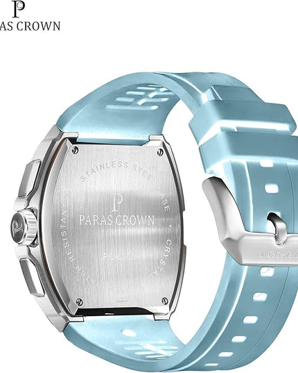 Paras Crown Watches for Men Tonneau 5ATM Waterproof Quartz Luxury Chronograph Analog Men's Wrist Watches Stainless Steel Case Mens Watches