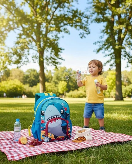 Kids Backpack for Boys and Girls, Kindergarten School Bag with Chest Strap (Blue Shark, 12 Inch)