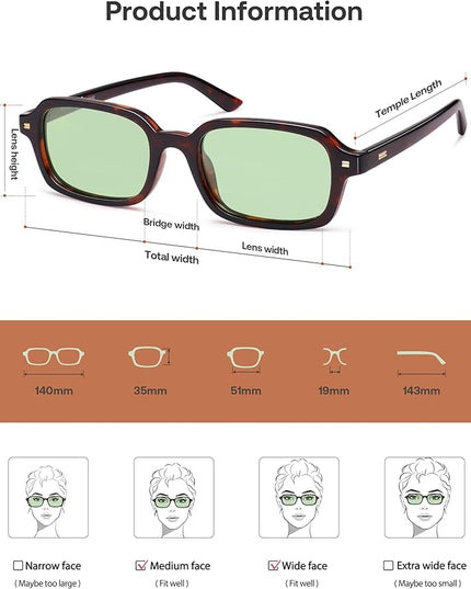 SOJOS Trendy Rectangle Polarized Sunglasses Womens Mens, Small Retro Fashion Thin Slim Square Sunnies SJ2610